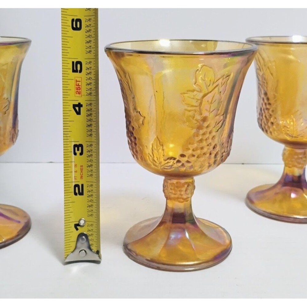 VINTAGE 70’S INDIANA CARNIVAL GLASS MARIGOLD HARVEST GRAPE 5 ¼” GOBLETS SET OF 3 - Picture 7 of 7